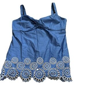 Loft Embroidered Eyelet Twisted Front Cotton Sleeveless Cami Tank Top Size 0